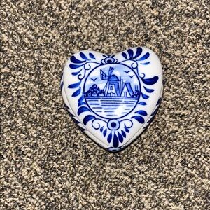 Blue and White Heart-Shaped Ceramic Art Piece